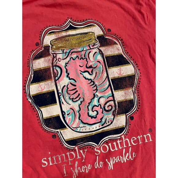 Simply Southern SeaHorse Shirt Pink small distressed - Picture 1 of 6